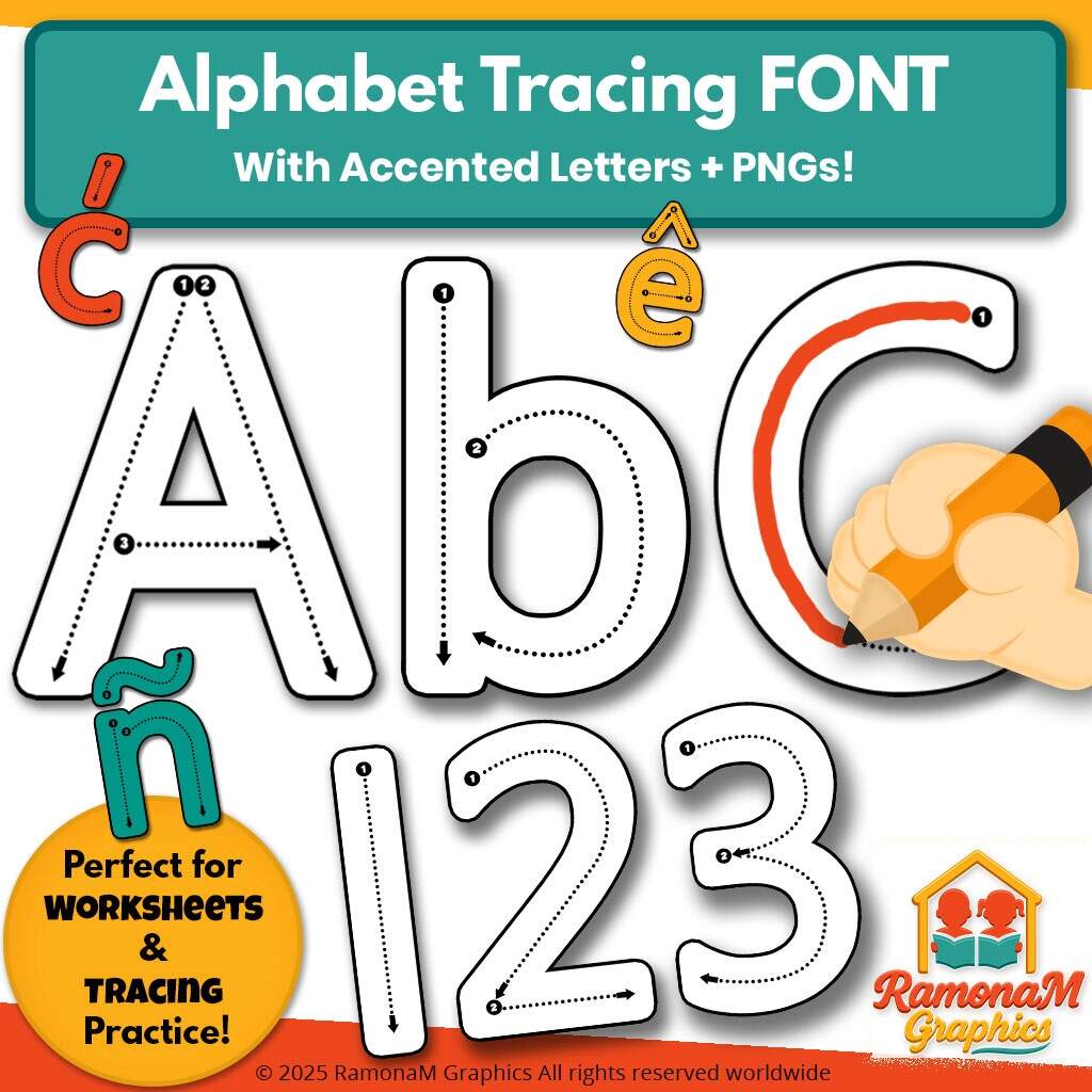 Alphabet Tracing Font Handwriting Practice RamonaM Graphics