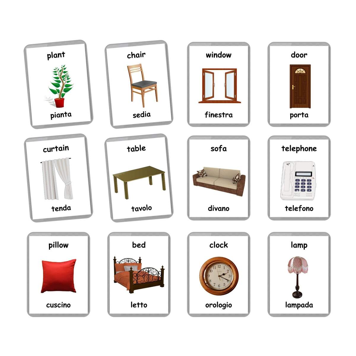 Amazon Italian English Bilingual Flash Cards Laminated Flash Cards Montessori Cards Choose Your Set Household Items Toys Games