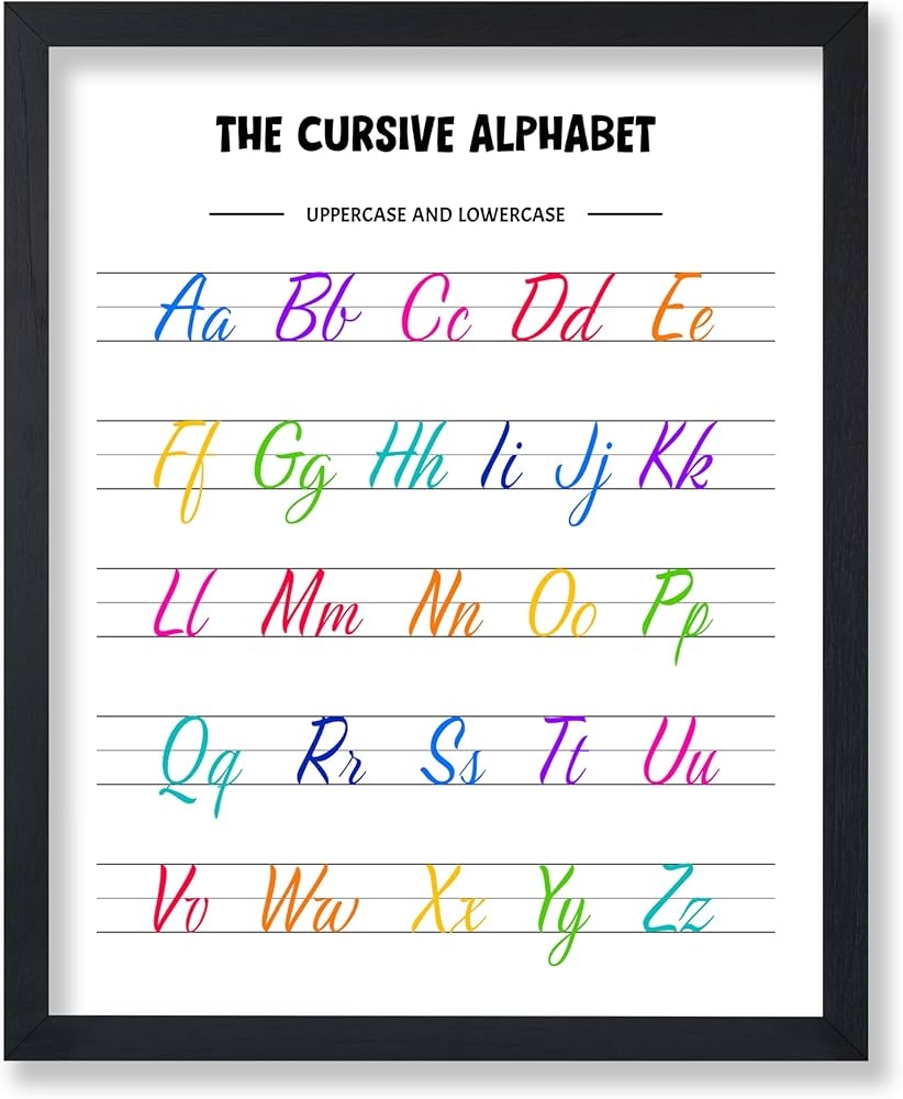 Amazon Monem Art Cursive Alphabet Poster Cursive Handwriting Chart Print Typography Educational Art Homeschool And Preschool Wall Decor Kid S Room Or Classroom Decor 8x10 UNFRAMED Wall Art Home Kitchen