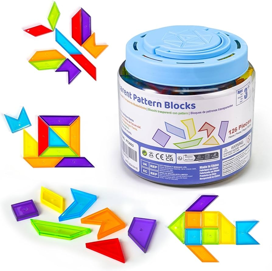 Amazon Pairez Toys Transparent Pattern Blocks 126 Pcs Geometric Shapes Blocks Tangram Puzzles Practice Sorting Counting Patterning Math Manipulatives For Kids Back To School Supplies Teacher Supplies Toys Games