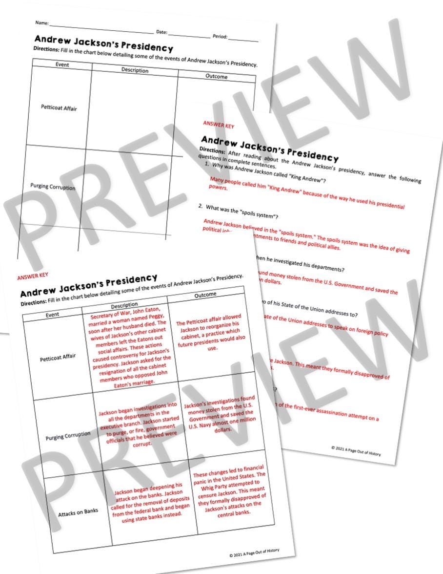 Seminole Wars Andrew Jackson Reading Worksheets And Answer Keys Us American History Printable Lesson Social Studies PDF Digital Download Etsy