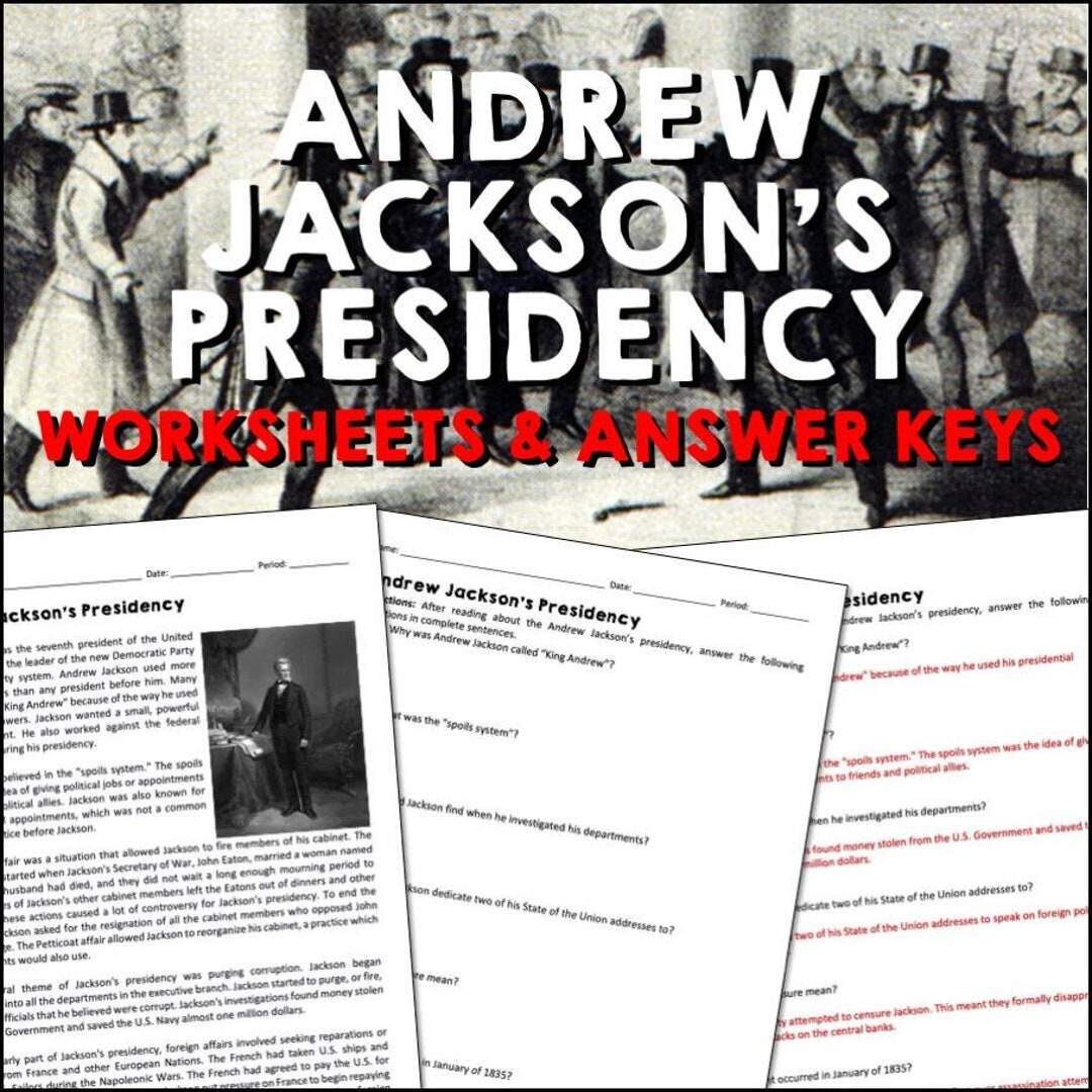 Andrew Jacksons Presidency Age Of Jackson Reading Worksheets And Answer Keys 6 12 Homeschool US American History Printable Lesson Etsy