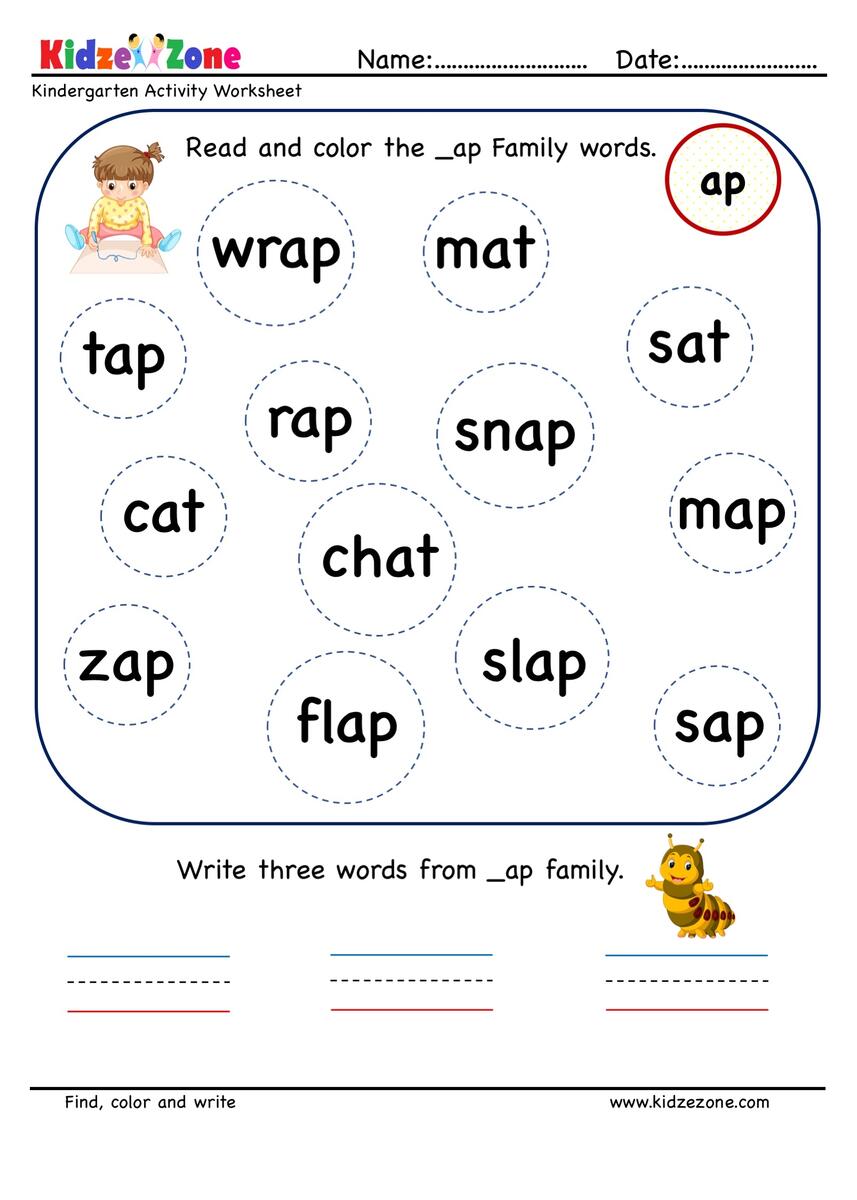 Ap Word Family Find And Color Worksheet 2 KidzeZone Worksheets Library