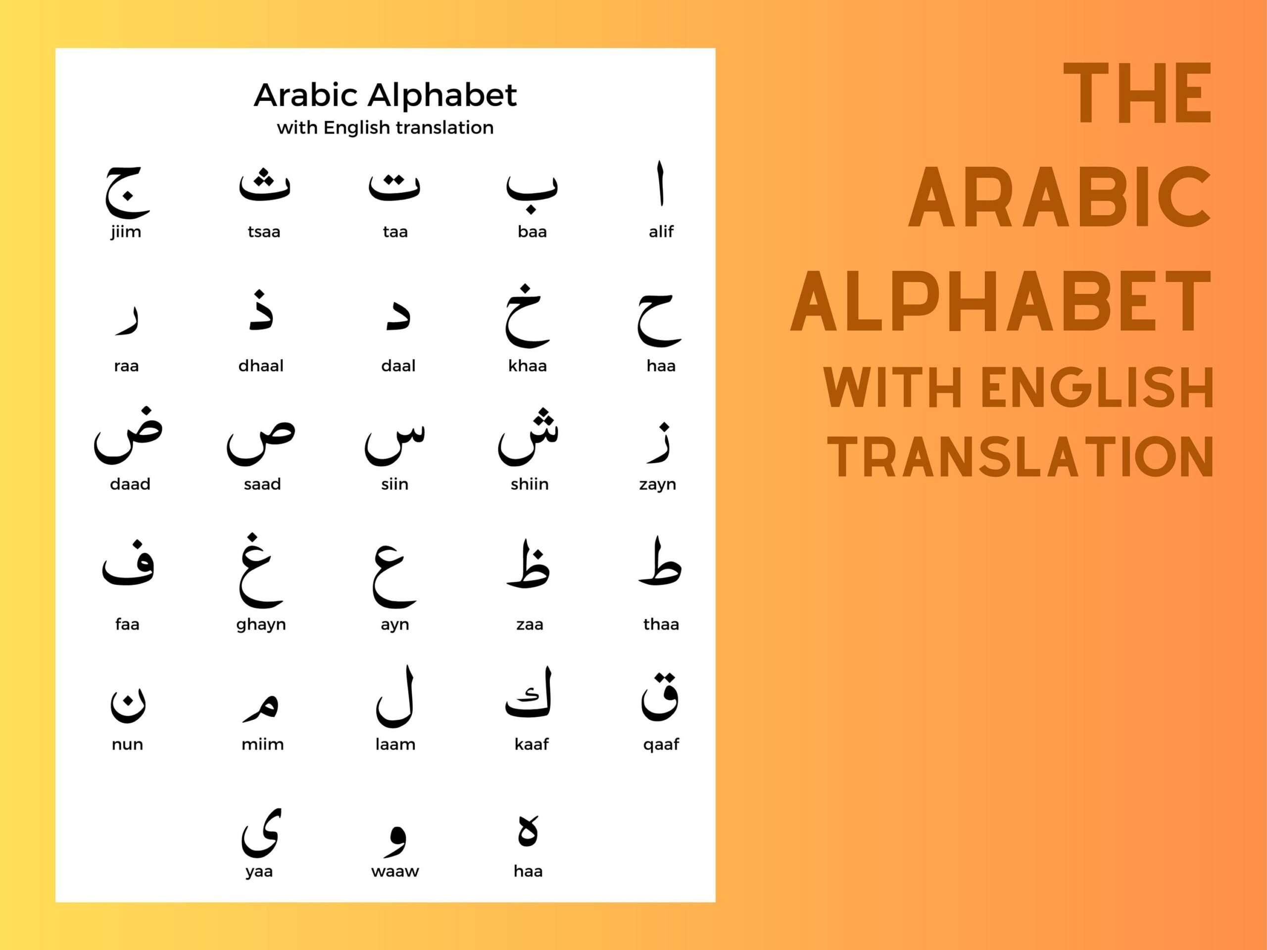 Arabic Alphabet With English Translation Reference Sheet Etsy Finland