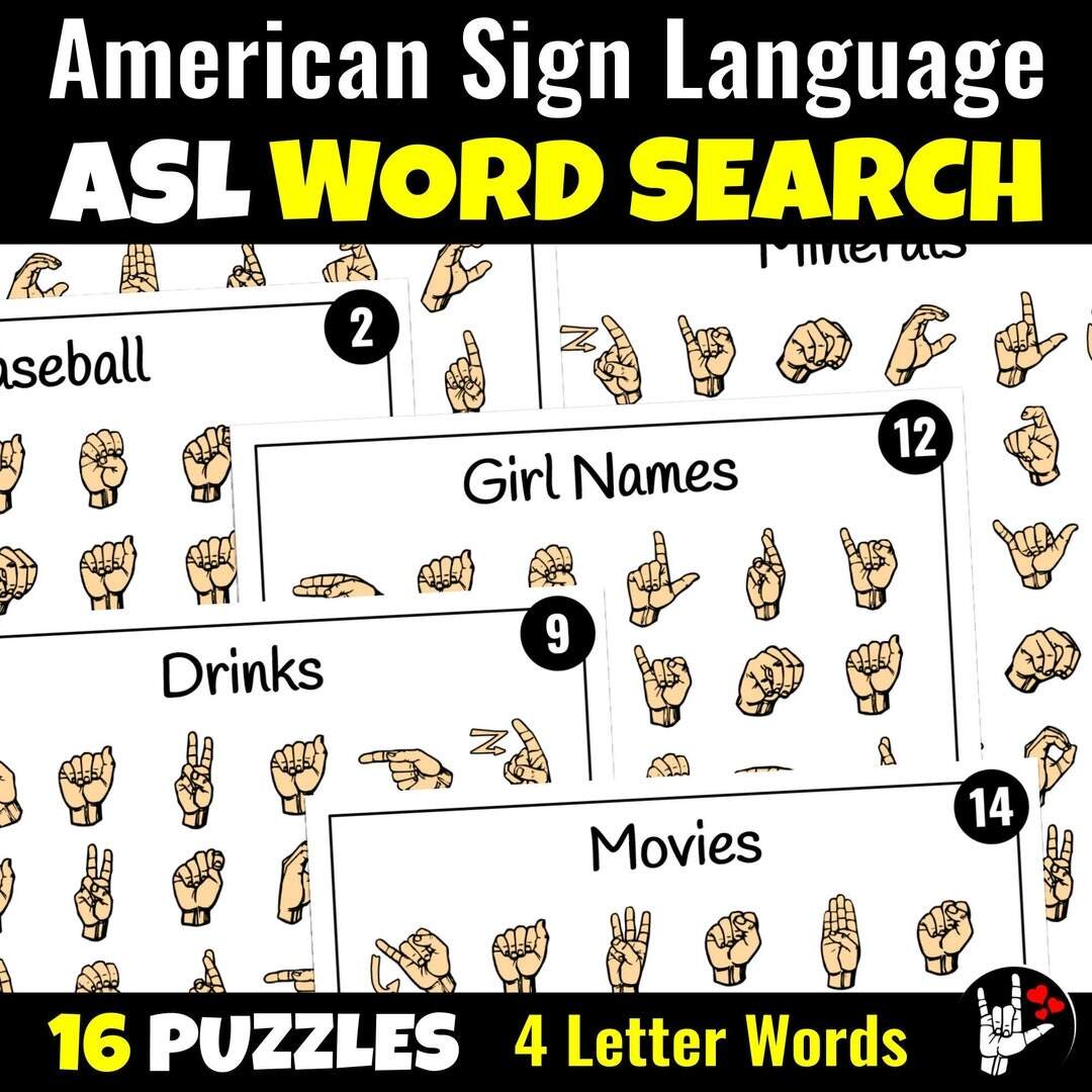 ASL Word Search Printable American Sign Language Puzzle Digital Download Etsy