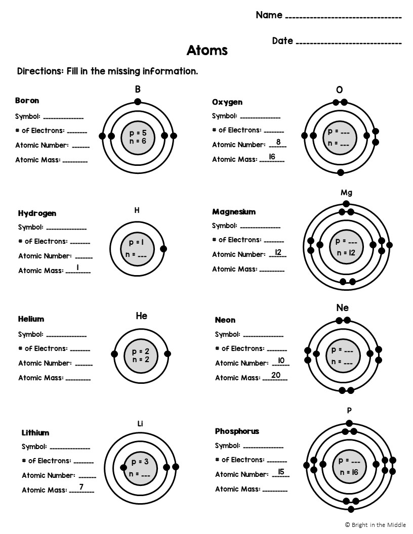 Atom Models Activity Bright In The Middle Worksheets Library