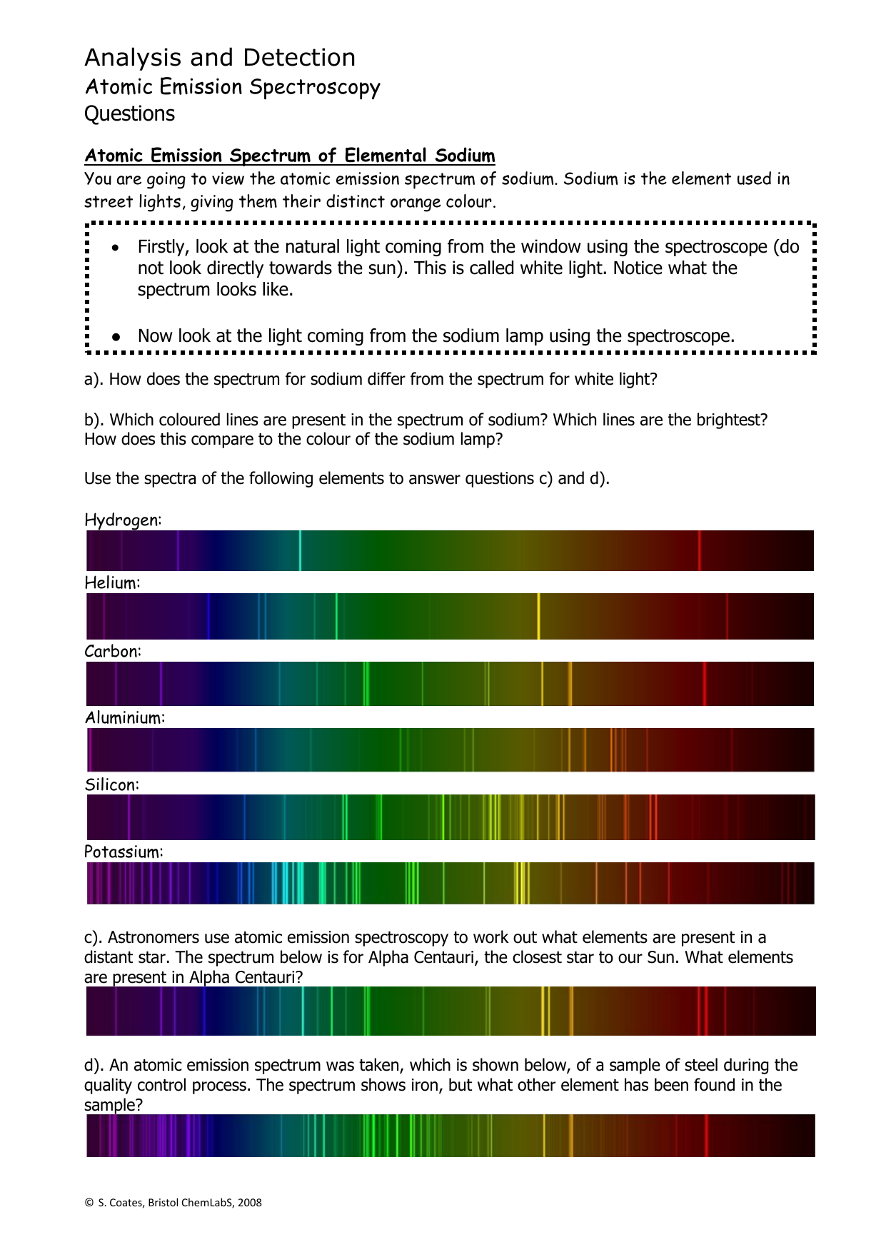 Atomic Emission Spectroscopy Worksheet