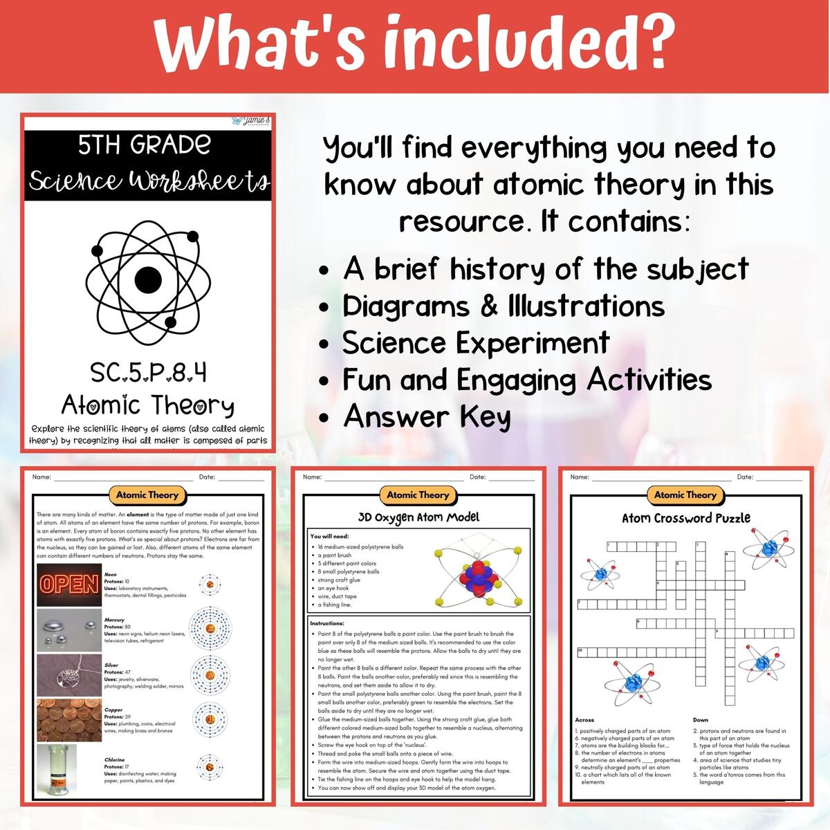 Atomic Theory Activity Answer Key 5th Grade Physical Science Classful