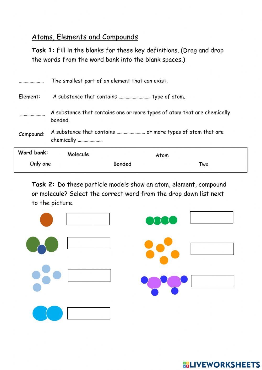 Atoms Elements And Compounds Online Exercise For Worksheets Library