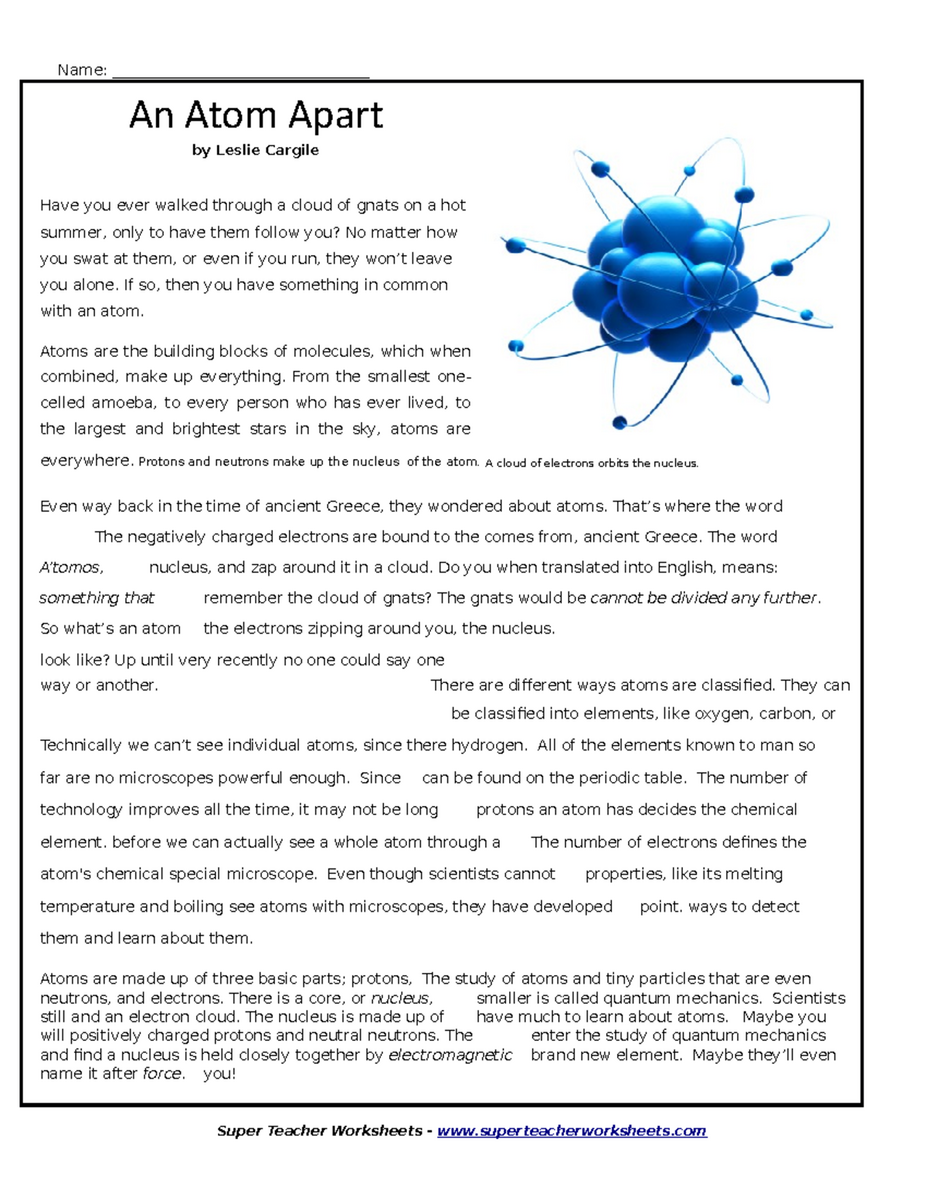 Atoms Worksheet On Atomic Structure And Properties Studocu