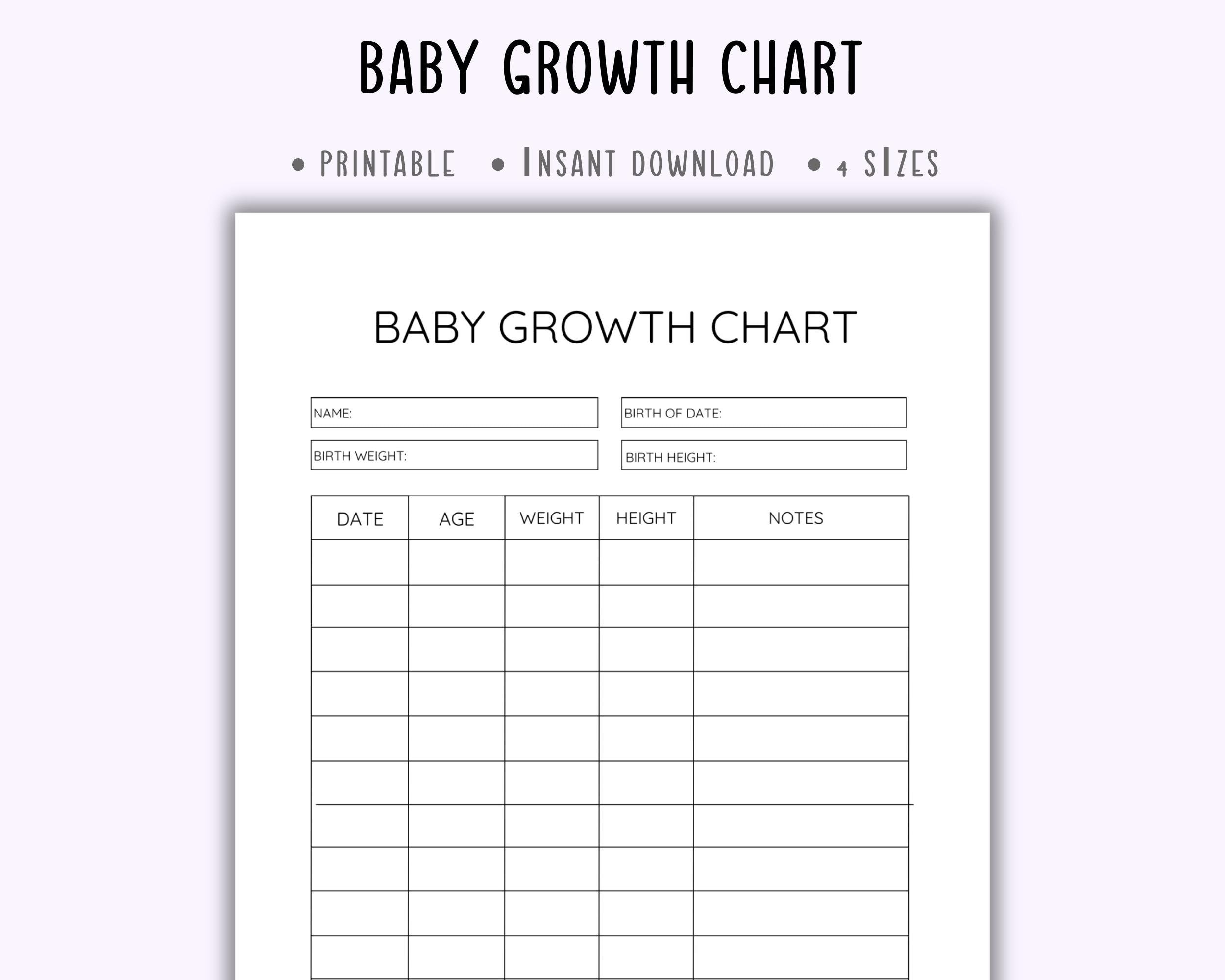 Baby Growth Chart Printable Child Growth Chart Baby Height Weight Chart Baby Measurament Tracker Baby Height Weight Tracker Etsy