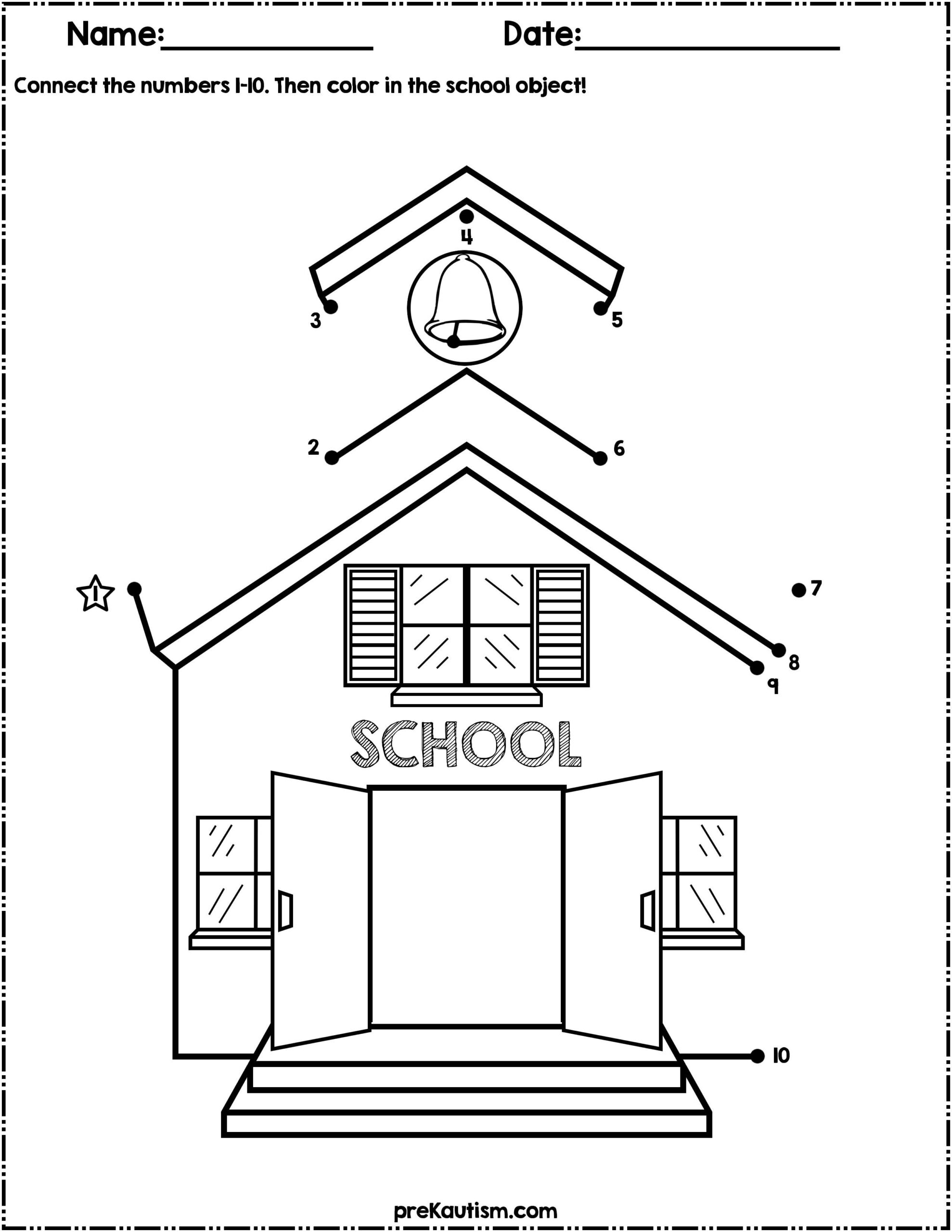 Back To School Dot To Dot Worksheets Numbers 1 10 By PreKautism