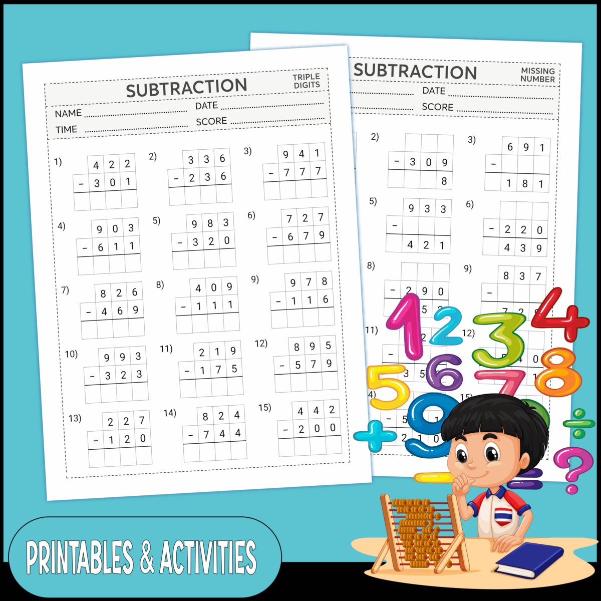 Back To School NO PREP Math And Literacy Packet Subtraction Worksheets Made By Teachers