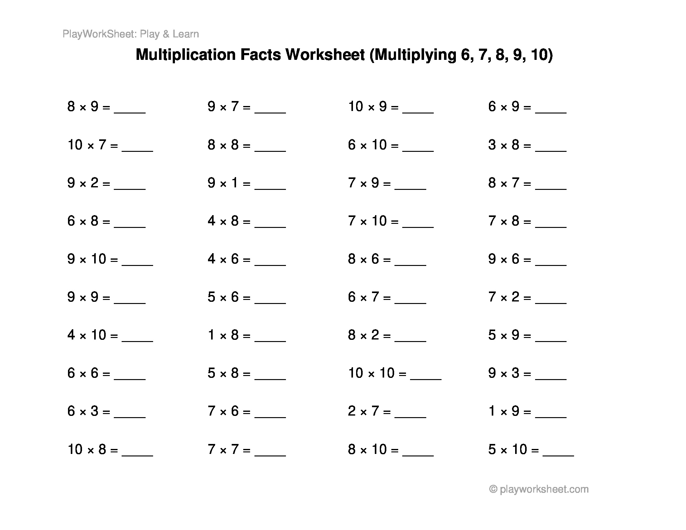 Basic Multiplication Facts Worksheet Multiplying 6 7 8 9 And 10 Free Printables For Kids Basic Multiplication Facts Worksheet Multiplying 6 7 8 9 And 10 Free Printables For Kids