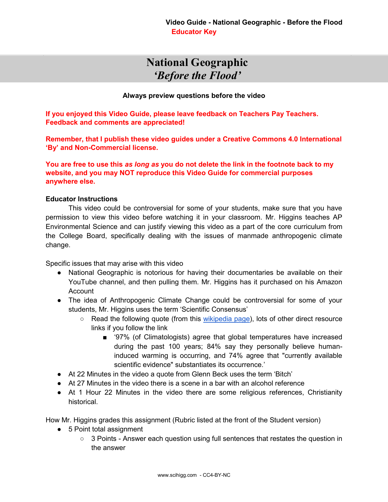 Before The Flood Educator Key Climate Change Guide Before The Flood Educator Key Climate Change Guide
