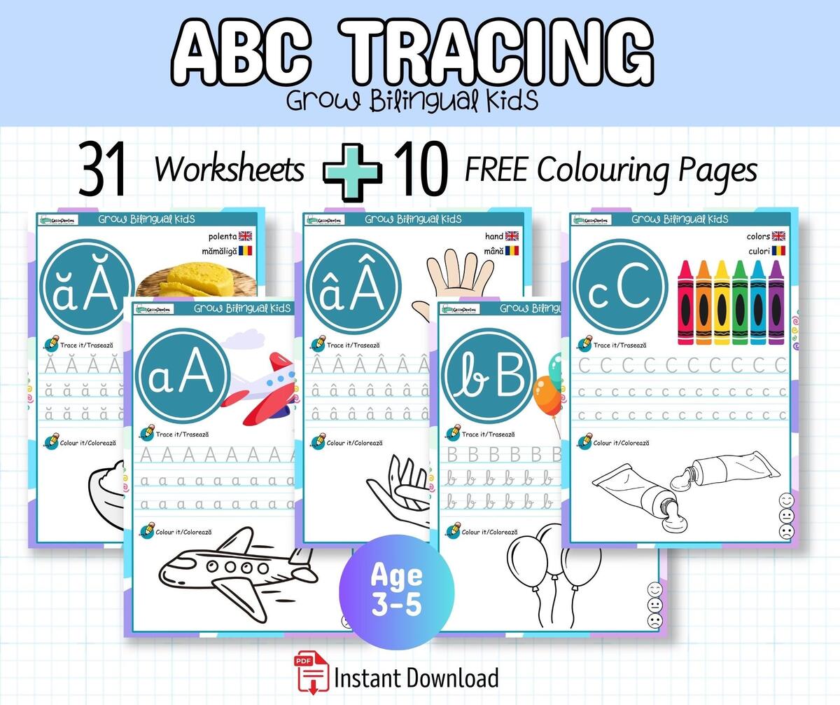 Bilingual ABC Tracing Worksheets English Romanian Alphabet Practice PDF Etsy Ireland