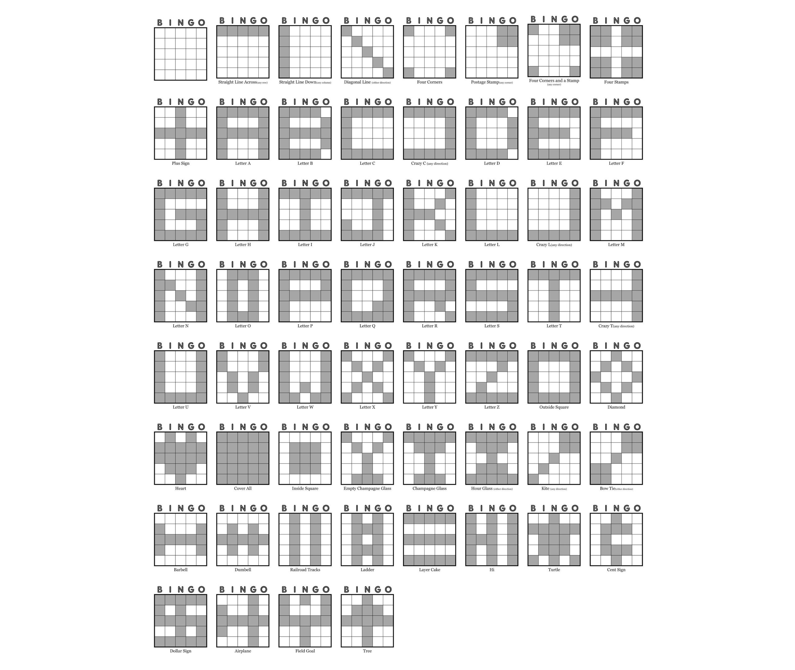 Bingo Patterns Pdf Download Prints 1 And 50 Per Page Instant Printable Fun Bingo Party Game Etsy Israel 100 Bingo Patterns Letters Numbers Shapes PDF Download Etsy