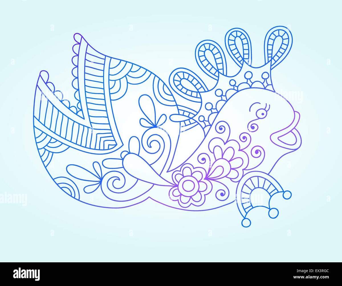 Blue Line Drawing Of Sea Monster Underwater Decorative Fish Stock Vector Image Art Alamy
