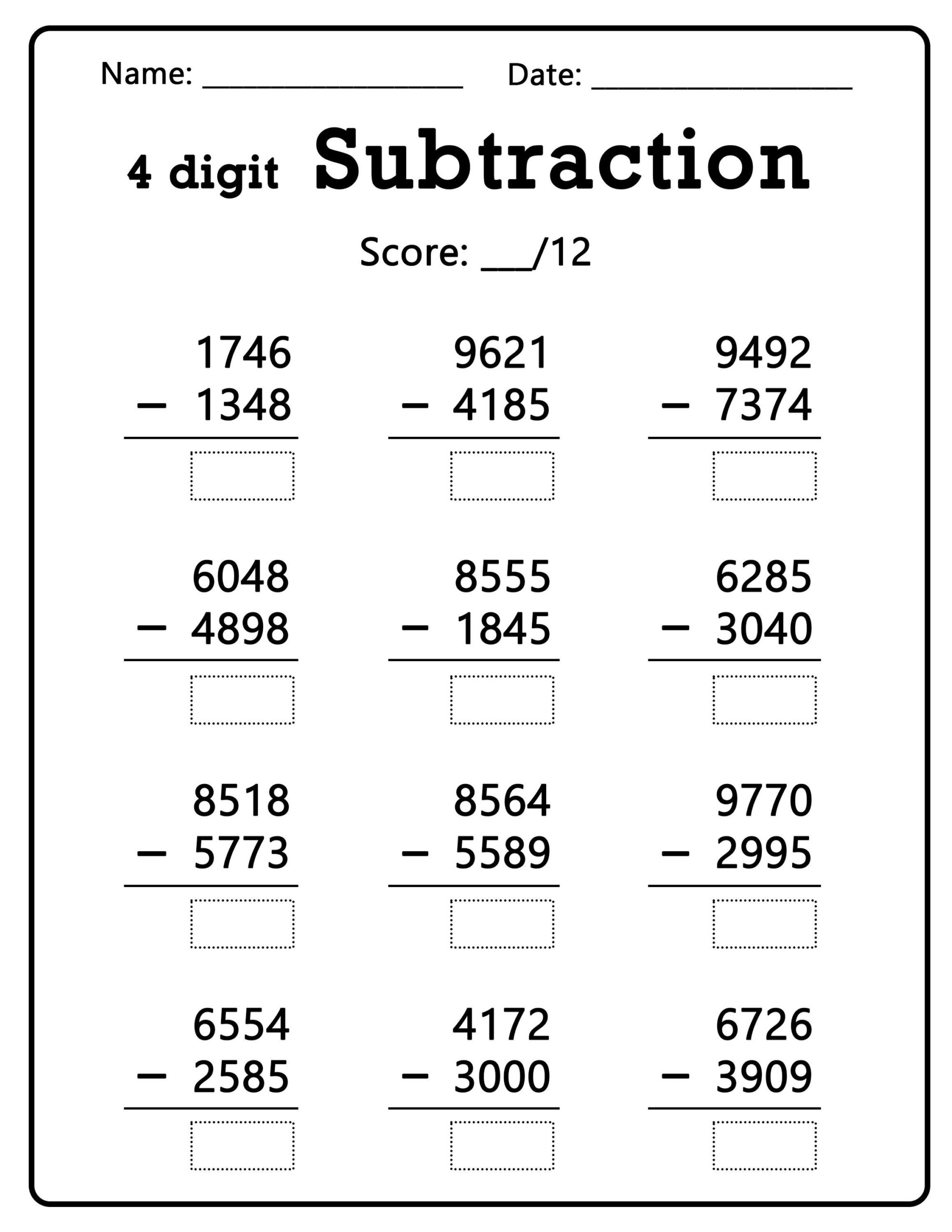 Buy 100 Four Digit Subtraction Worksheets Printable Math Worksheets Educational Resources 1000 9999 Numbers Online In India Etsy