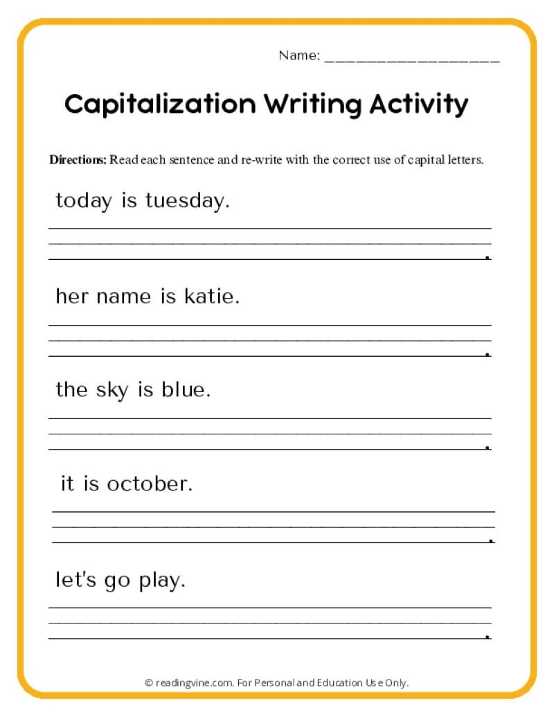 Capitalization Worksheets ReadingVine Capitalization Worksheets ReadingVine
