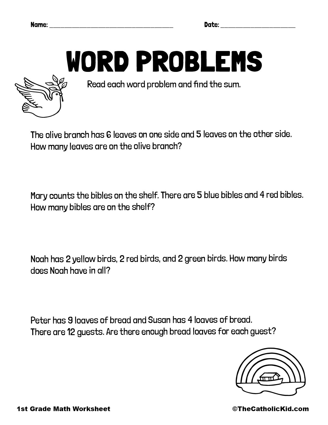 Catholic Themed Math Word Problems TheCatholicKid Word Problem Addition Math Worksheets