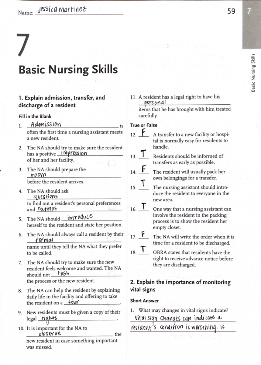 Ch 7 Basic Nursing Skills Workbook Admissions Transfers And Vital Signs Studocu
