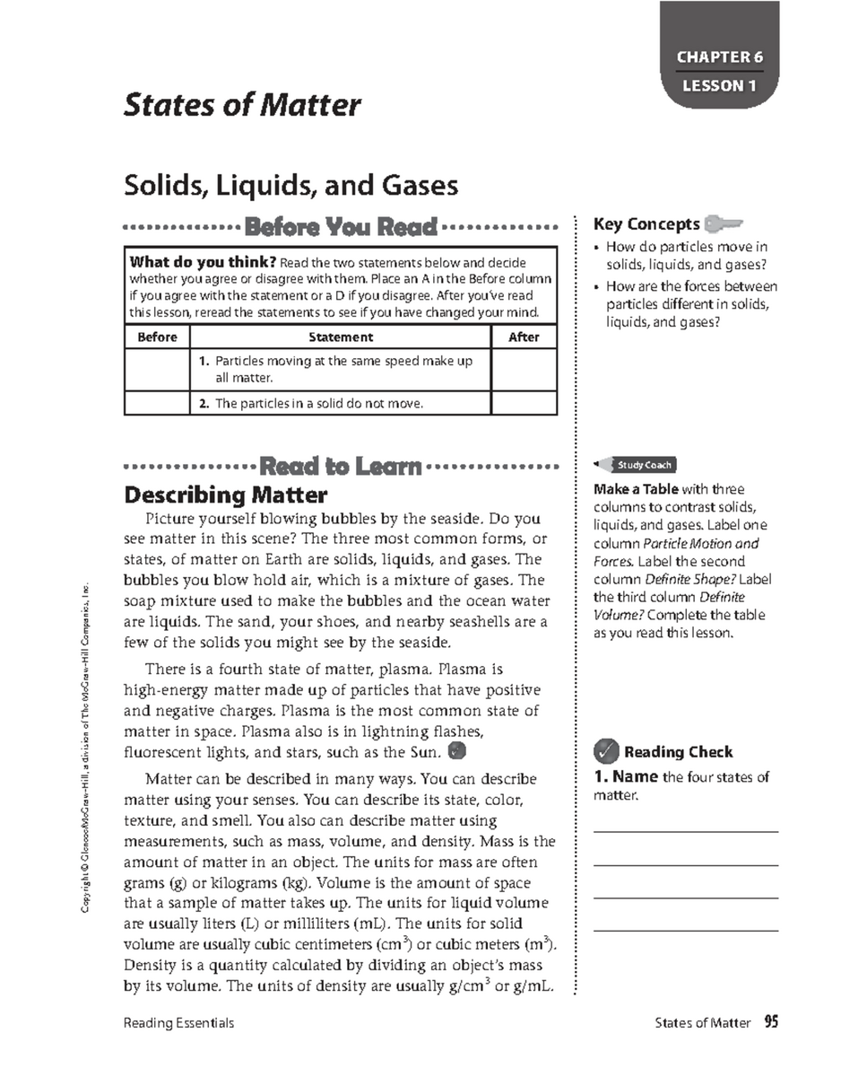 CHAPTER 6 LESSON 1 States Of Matter Solids Liquids And Gases Key Concepts Studocu CHAPTER 6 LESSON 1 States Of Matter Solids Liquids And Gases Key Concepts Studocu