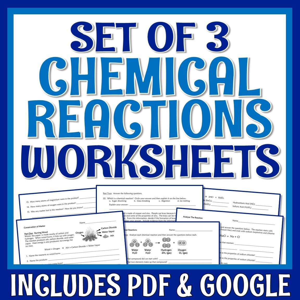 Chemical Reactions Worksheet Set Of 3 Flying Colors Science