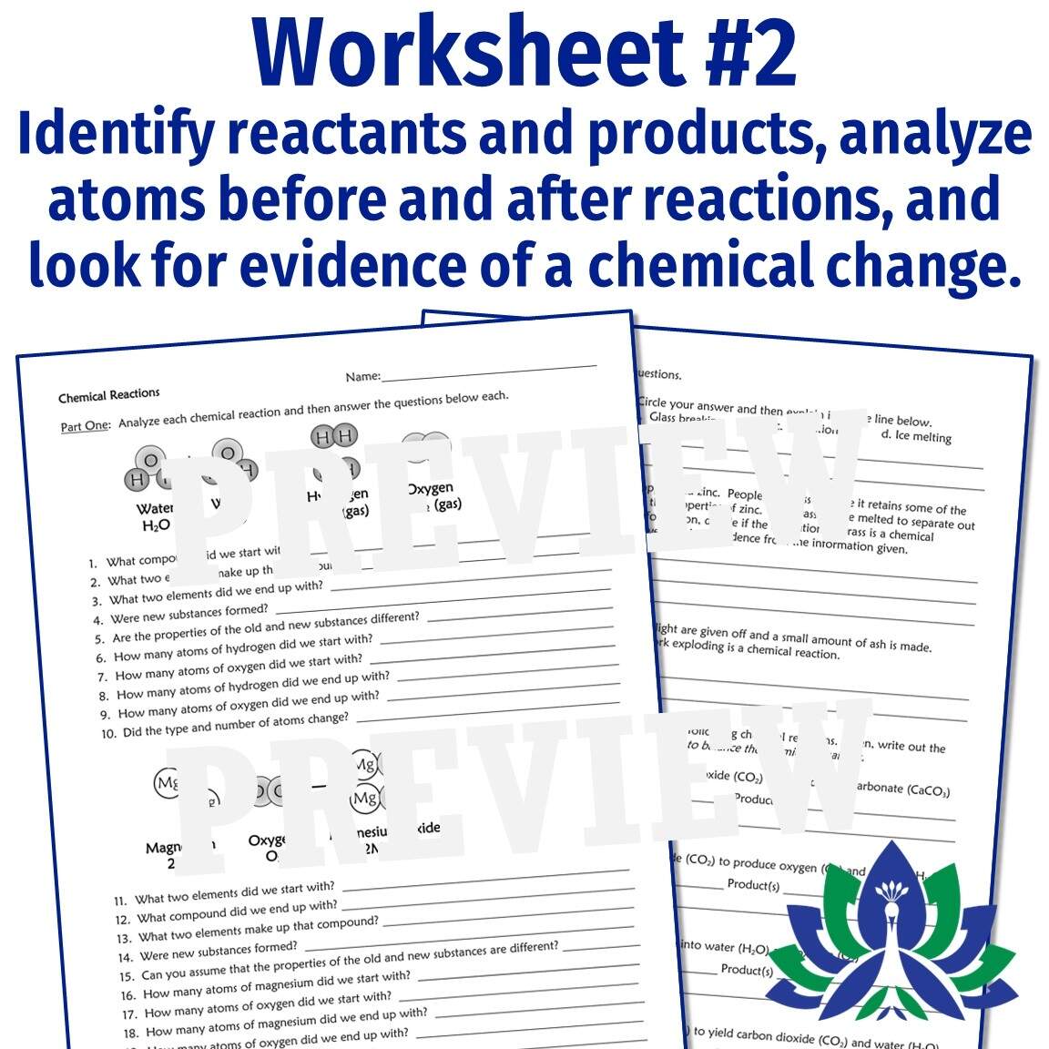 Chemical Reactions Worksheet Set Of 3 Flying Colors Science
