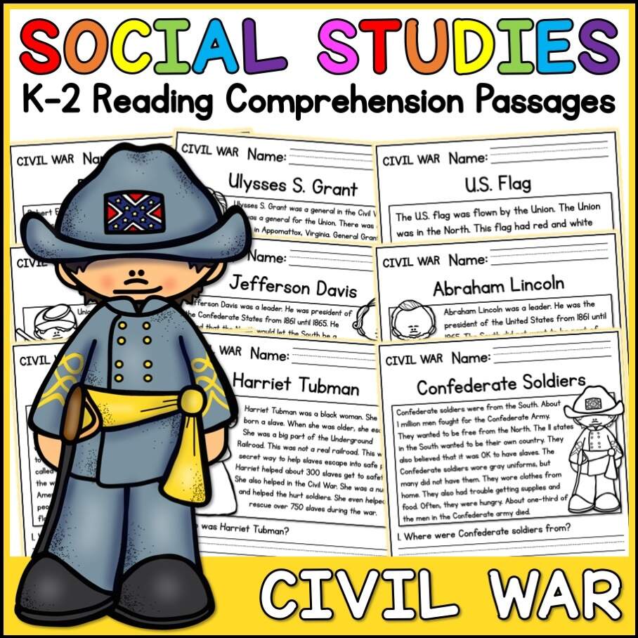 Civil War Social Studies Reading Comprehension Passages K 2 Made By Teachers Civil War Social Studies Reading Comprehension Passages K 2 Made By Teachers
