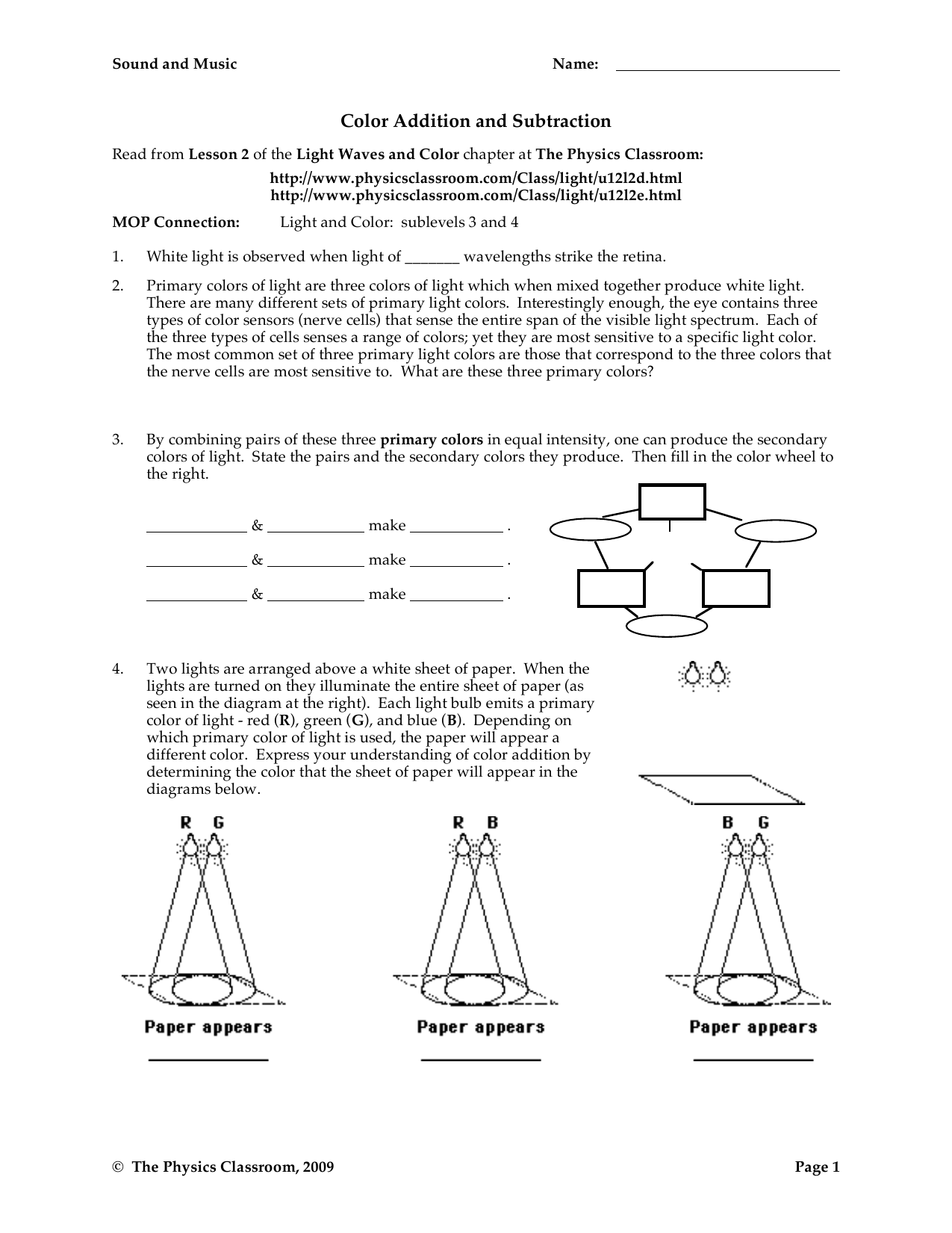 Color Addition Subtraction Worksheet
