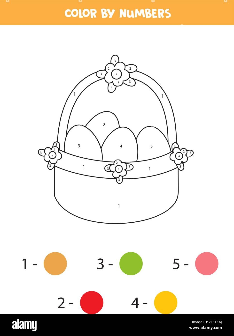 Coloring Page With Cartoon Easter Basket Color By Numbers Math Game For Kids Stock Vector Image Art Alamy