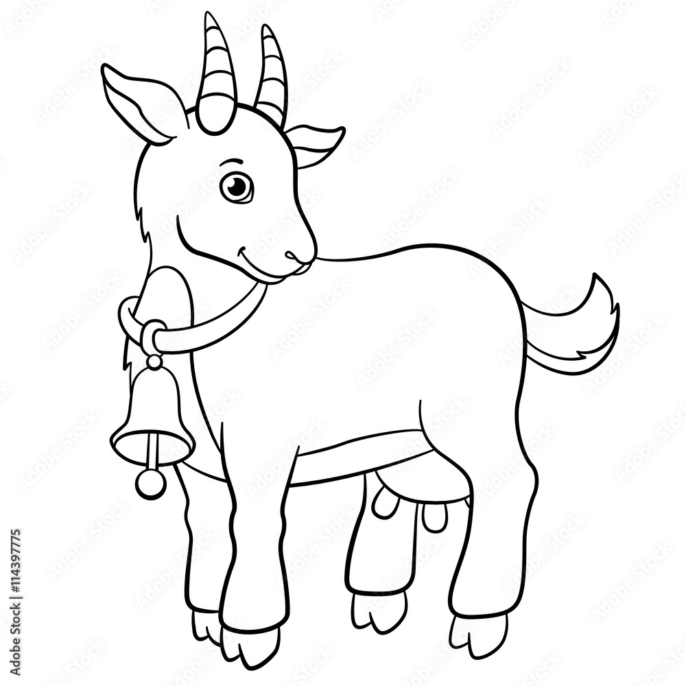 Coloring Pages Farm Animals Little Cute Goat Smiles Stock Vector Adobe Stock