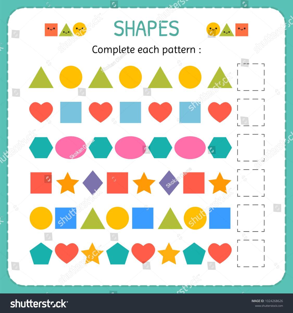 Complete Each Pattern Learn Shapes Geometric Stock Vector Royalty Free 1024268626 Shutterstock