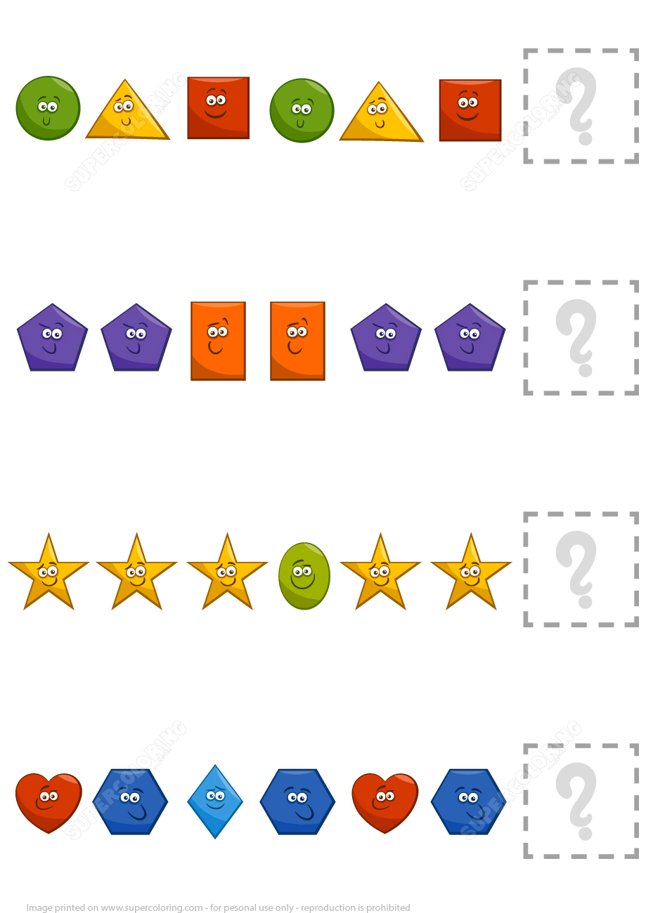 Complete The Pattern Worksheet With Basic Geometric Shapes Free Printable Worksheets