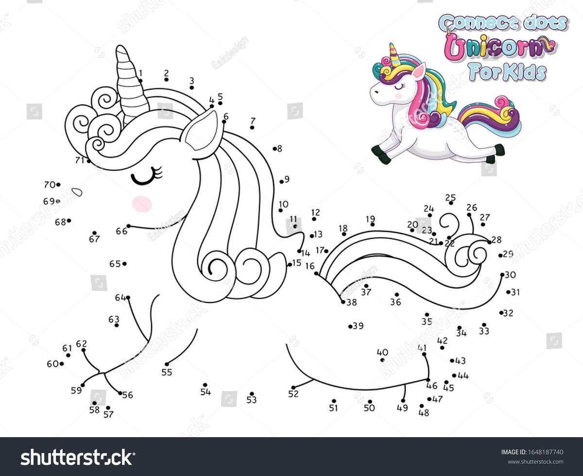 Connect Dots Draw Cute Cartoon Unicorn Stock Vector Royalty Free 1648187740 Shutterstock
