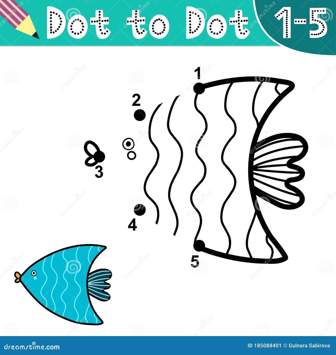 Connect The Digits And Draw A Cute Fish Stock Vector Illustration Of Page Baby 185088401