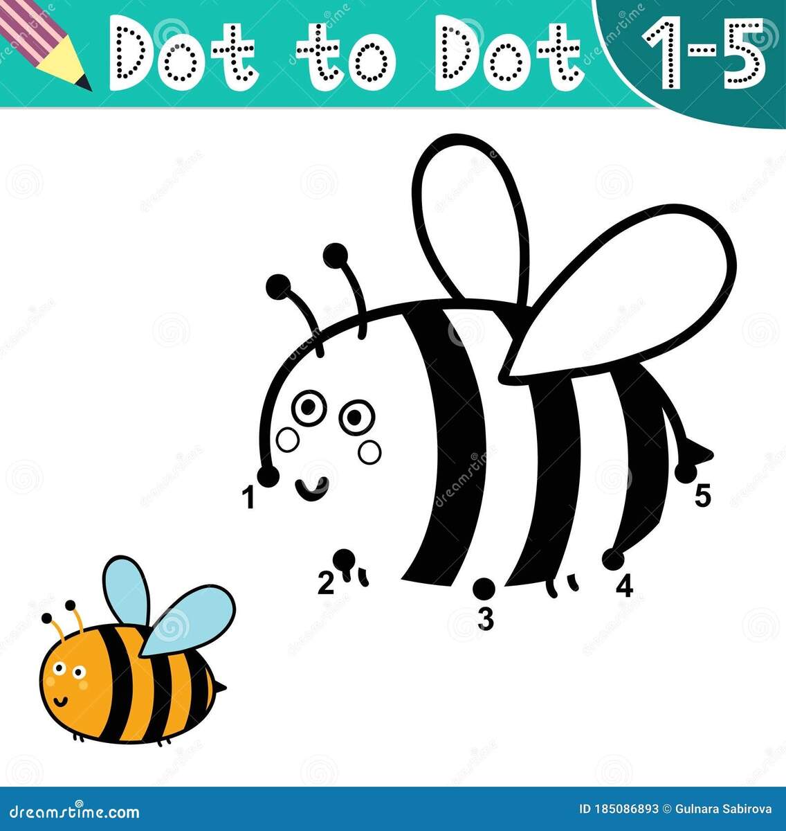 Connect The Digits And Draw A Funny Bee Stock Vector Illustration Of Children Coloring 185086893 Dot Marker Numbers 1 5 Worksheet Steph Leighworthy