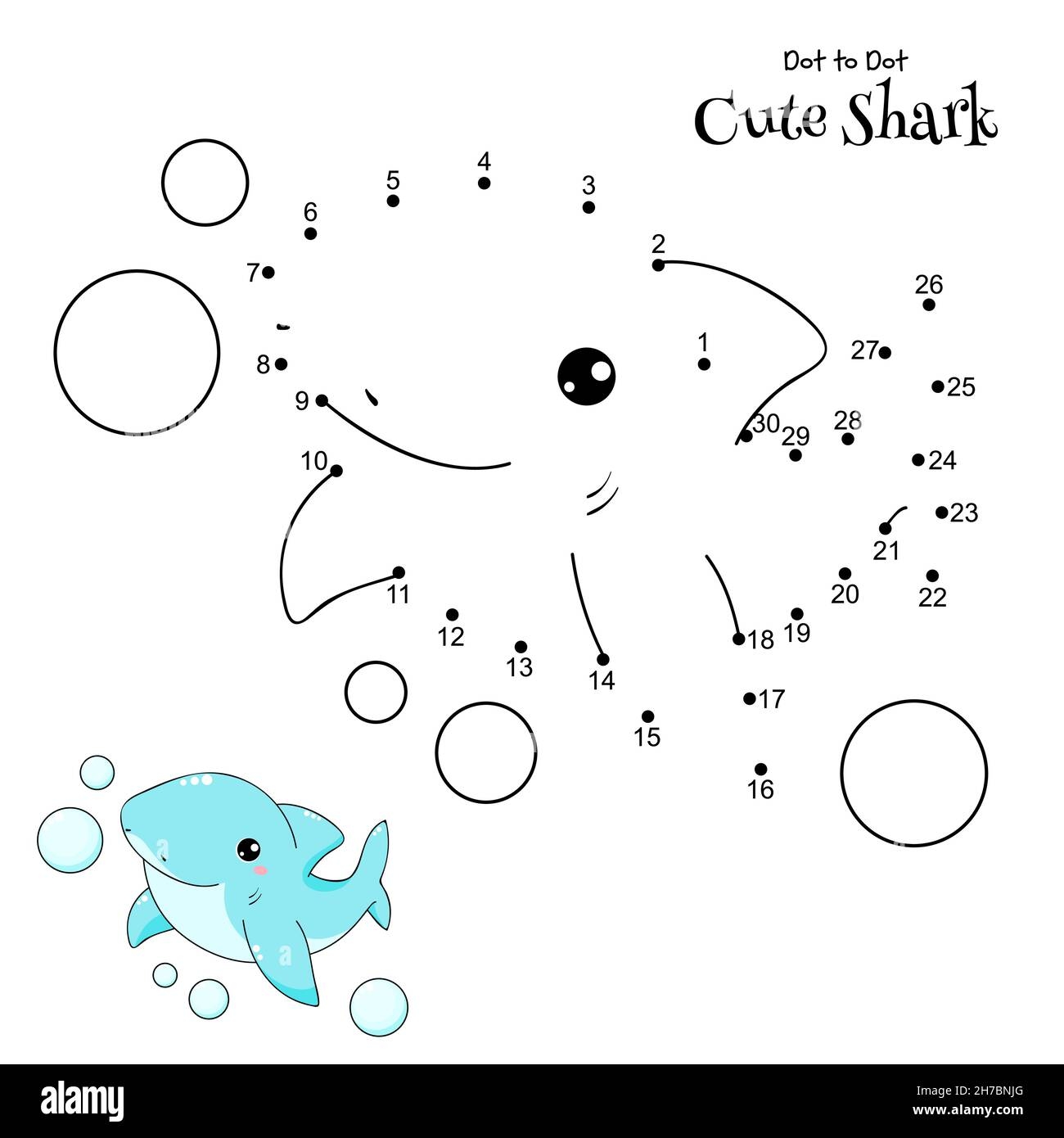 Connect The Dots And Draw Cute Shark Dot To Dot Puzzle With Cartoon Little Shark Educational Game For Kids Drawing For Preschool Children Vector Il Stock Vector Image Art Alamy