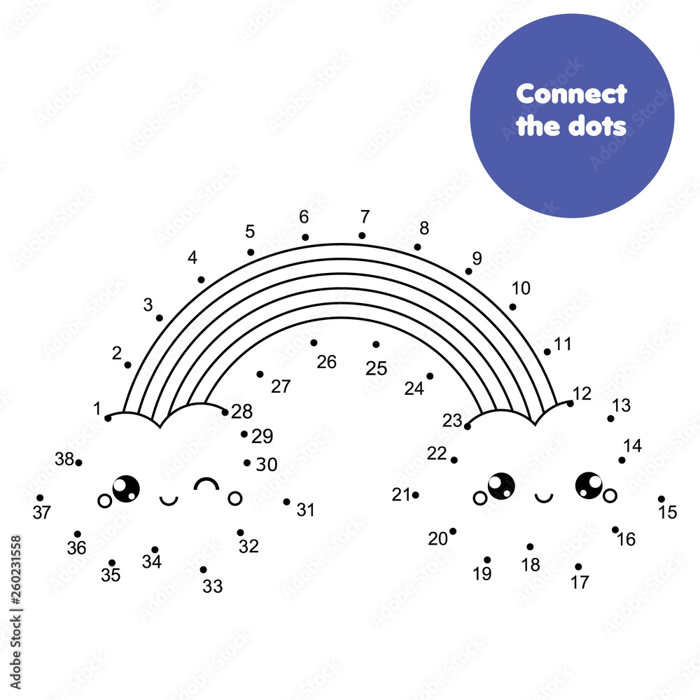 Connect The Dots Dot To Dot By Numbers Activity For Kids And Toddlers Children Educational Game Cute Rainbow Stock Vector Adobe Stock