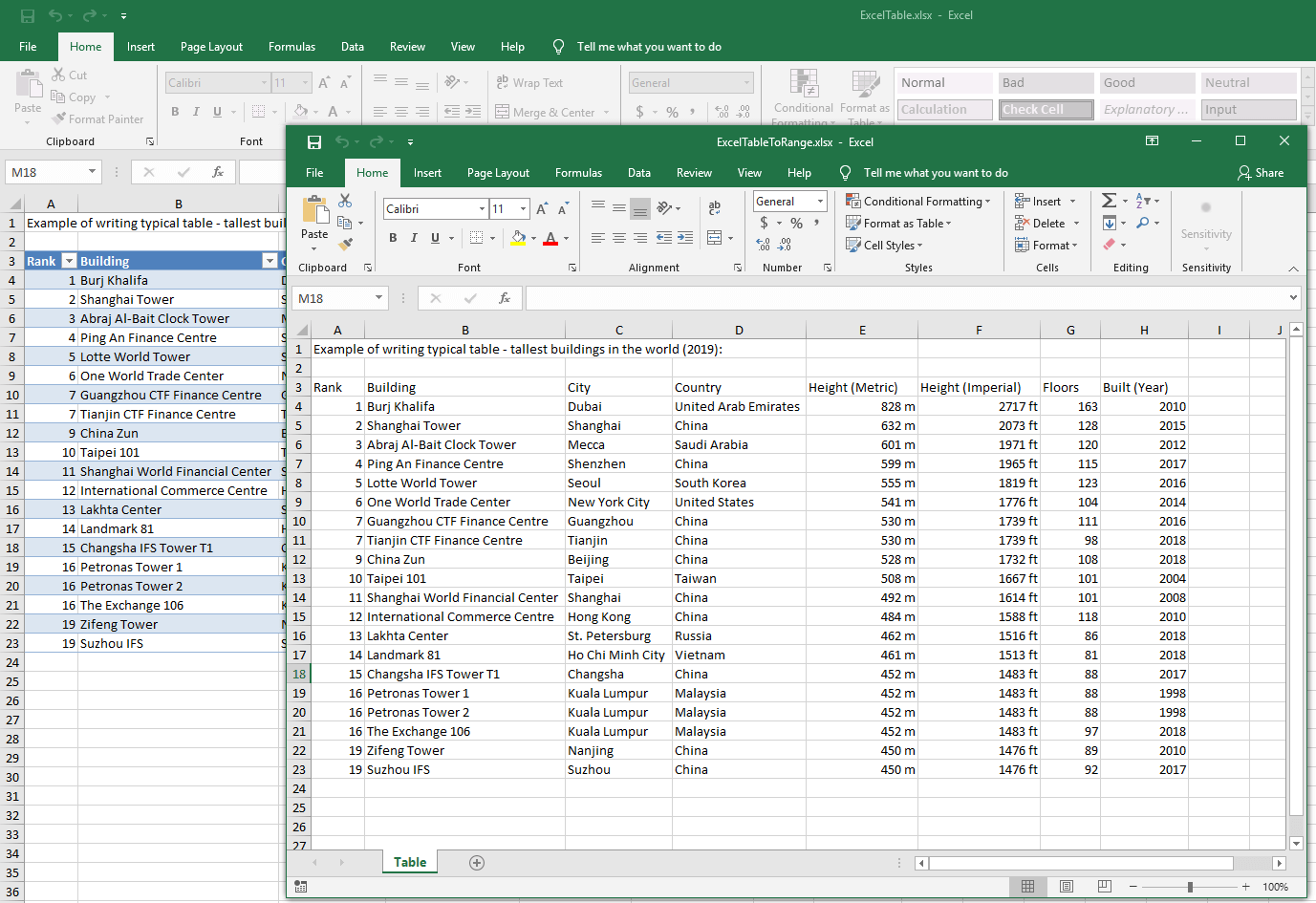 Convert An Excel Table To A Range From Your C VB NET Applications GemBox Spreadsheet Example