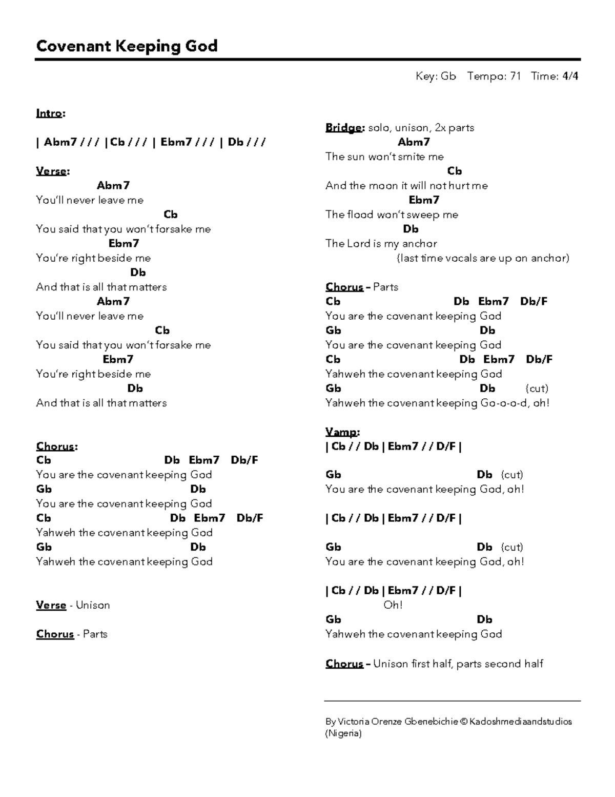 Covenant Keeping God Chord Chart Gb Tempo 71 Studocu Covenant Keeping God Chord Chart Gb Tempo 71 Studocu