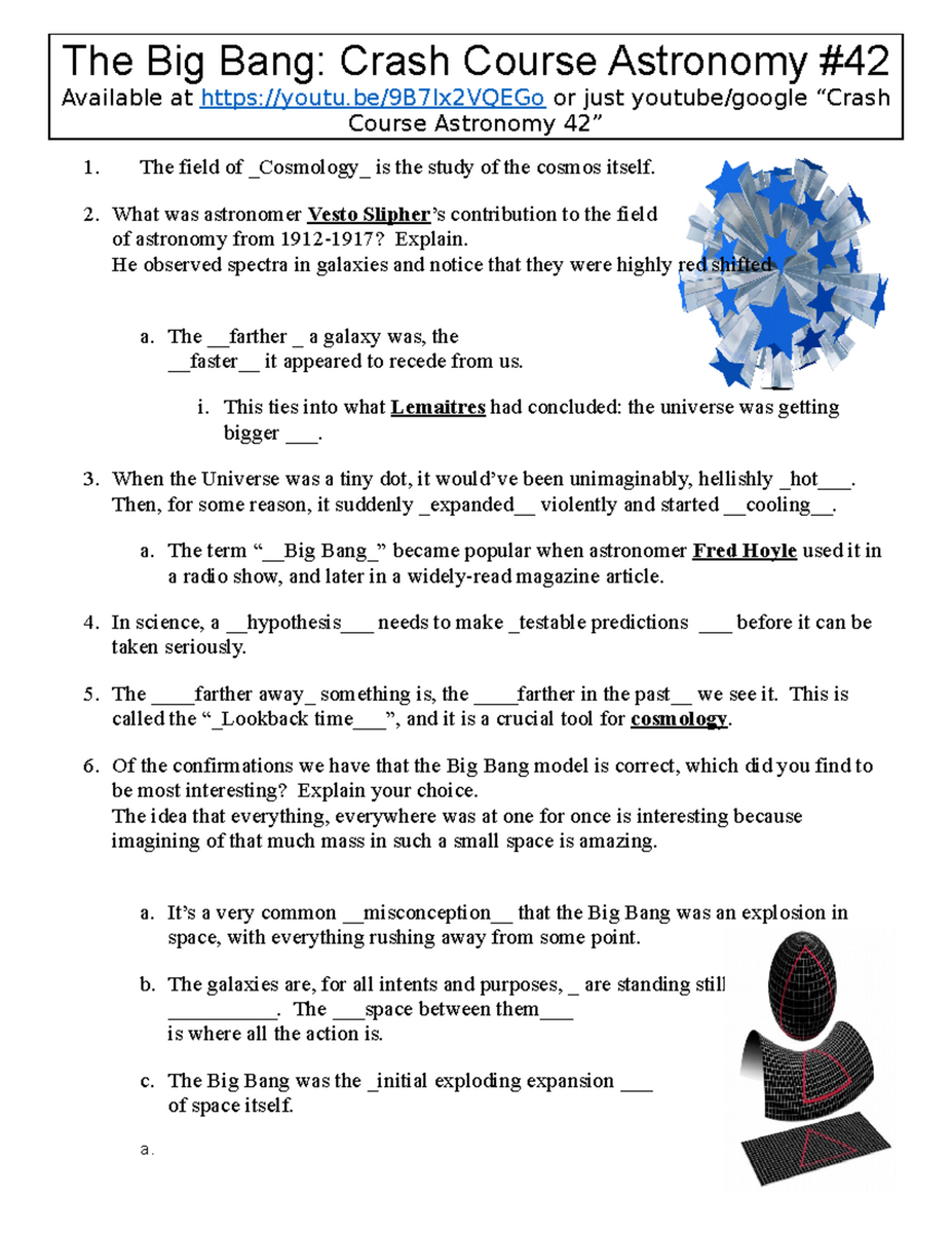 Crash Course Astronomy 42 Big Bang Cosmology Worksheet 1 Insights Studocu Crash Course Astronomy 42 Big Bang Cosmology Worksheet 1 Insights Studocu