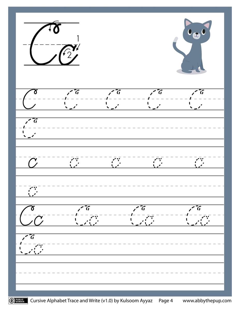 Cursive Alphabet Trace And Write Letter C Free Printable Worksheets