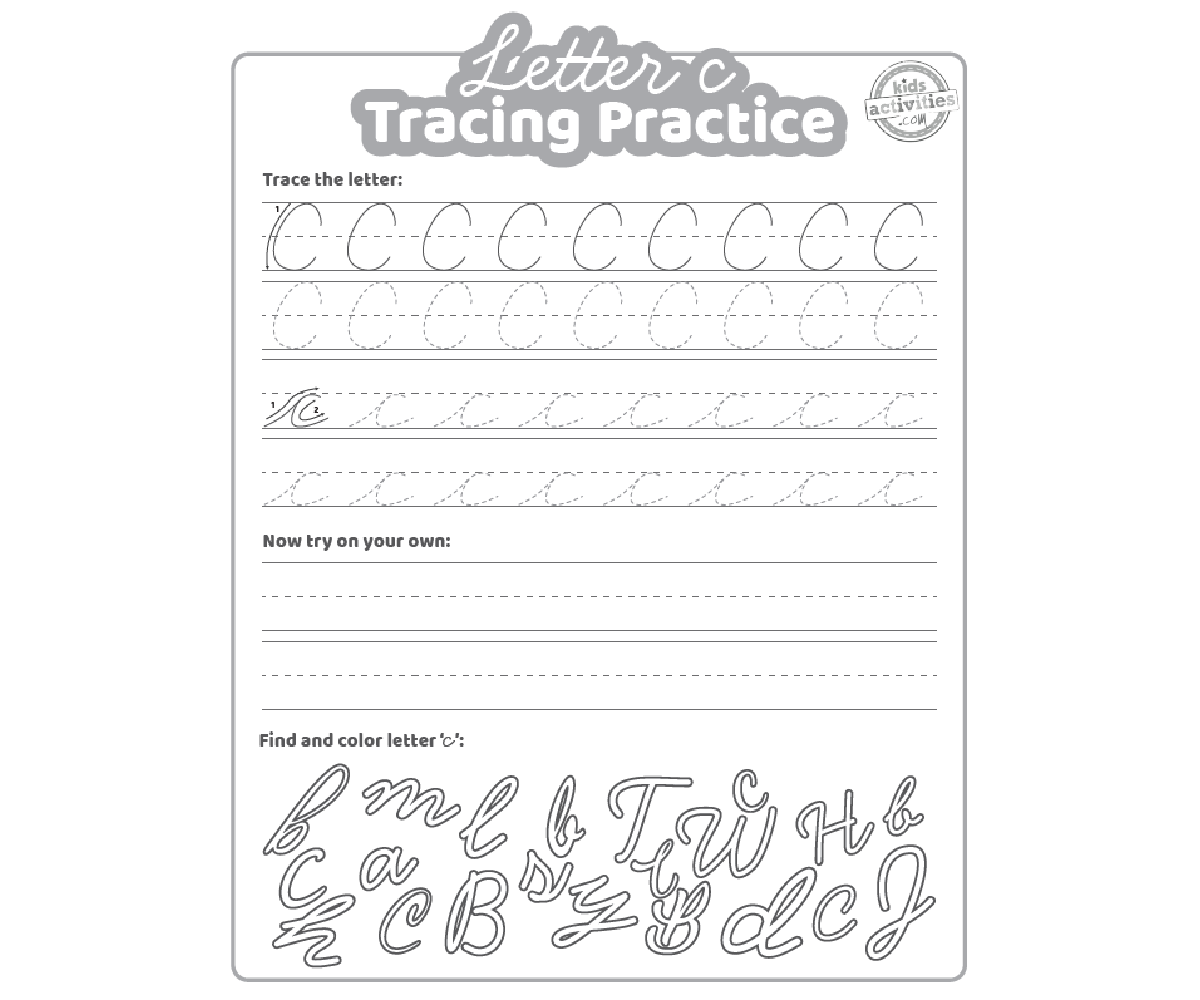Cursive C Worksheets Free Printable Cursive Practice Sheets For Letter C Kids Activities Blog