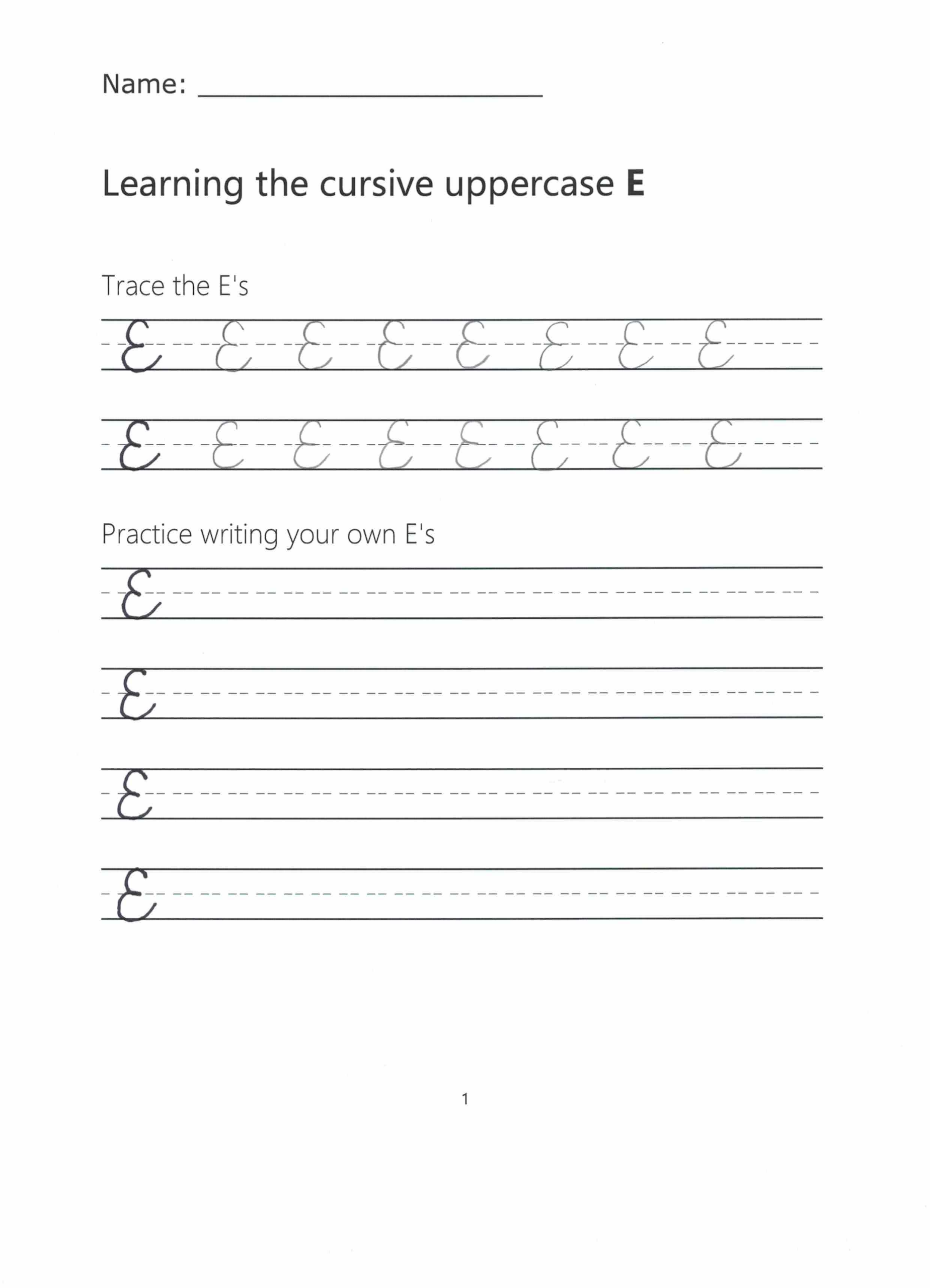 Cursive E How To Write A Capital E In Cursive