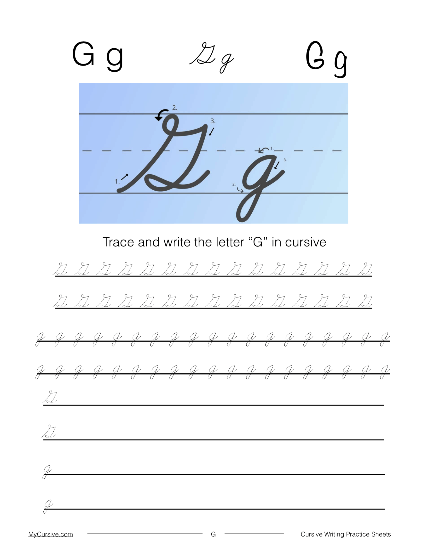 Free Cursive Letters Printable Capital G
