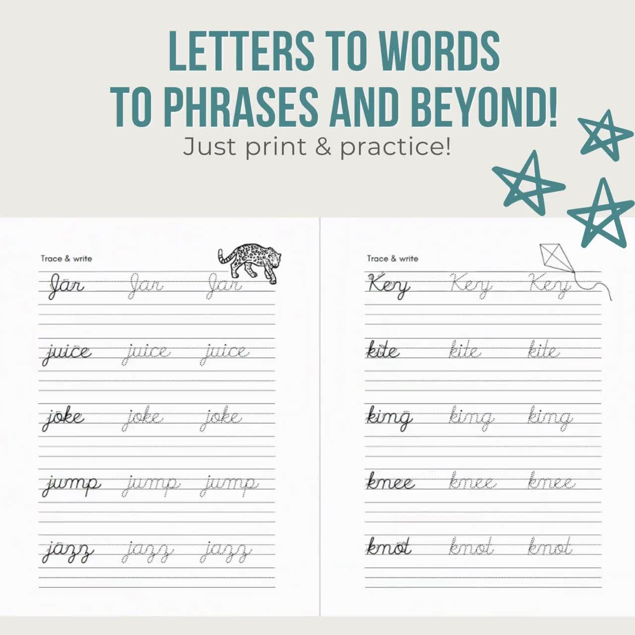 Cursive Handwriting Practice Worksheets For Kids Printable Cursive Alphabet Letter Tracing 92 Pages Of Cursive Writing Instant Download Etsy