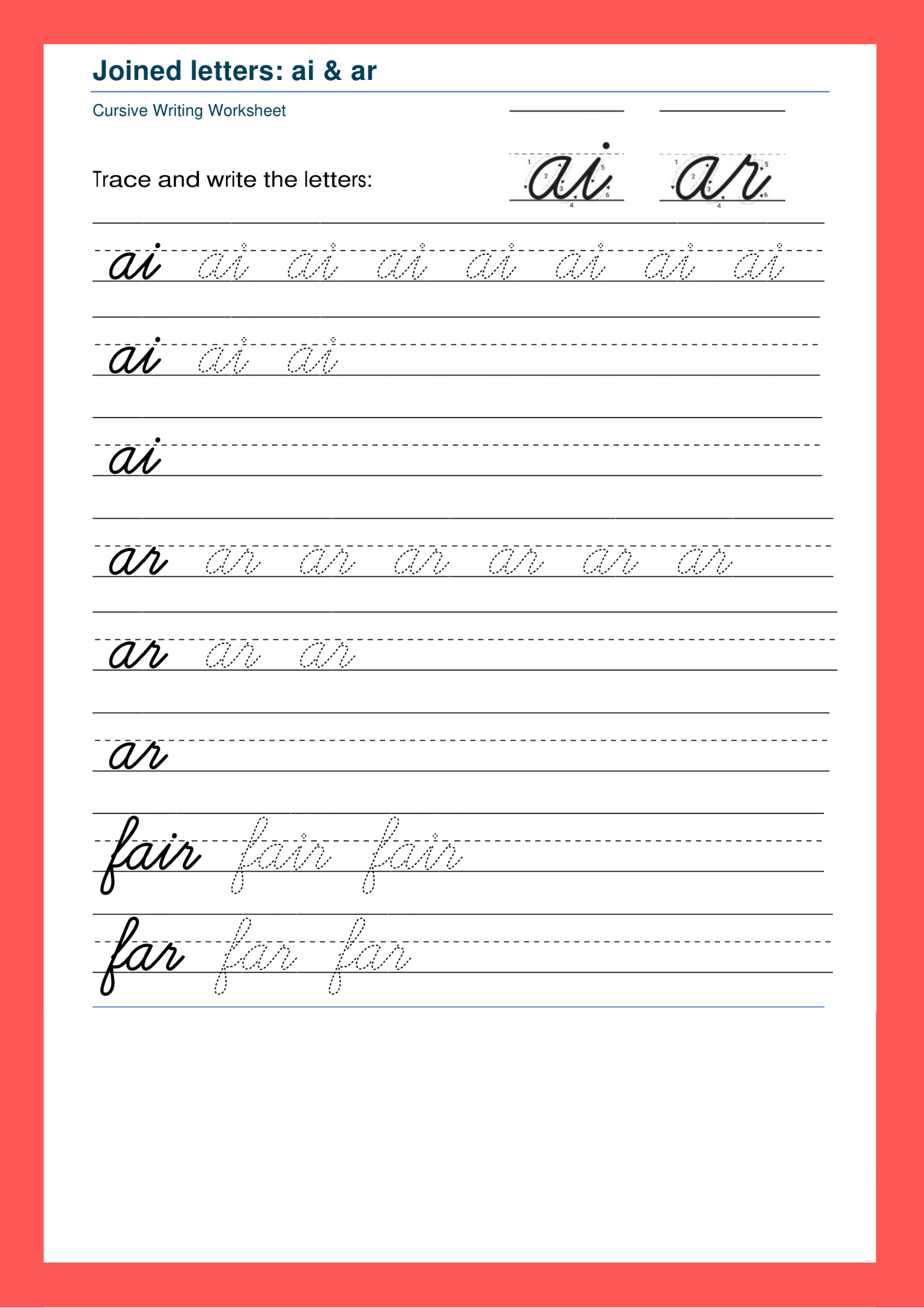 Cursive Joining Letters Worksheet Two Letter Joins CursiveRevival