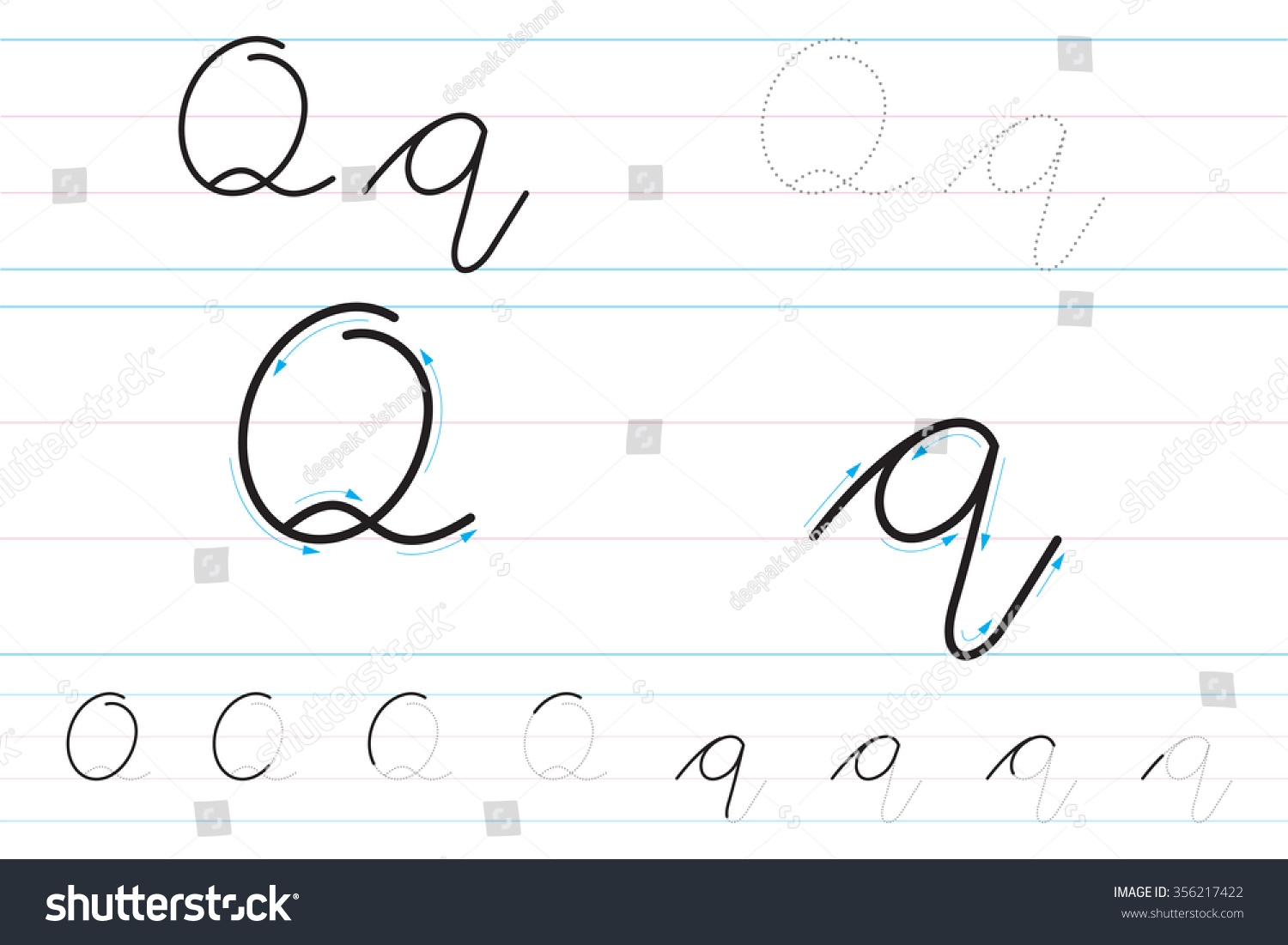 Cursive Letters Learning Write Qq Stock Vector Royalty Free 356217422 Shutterstock